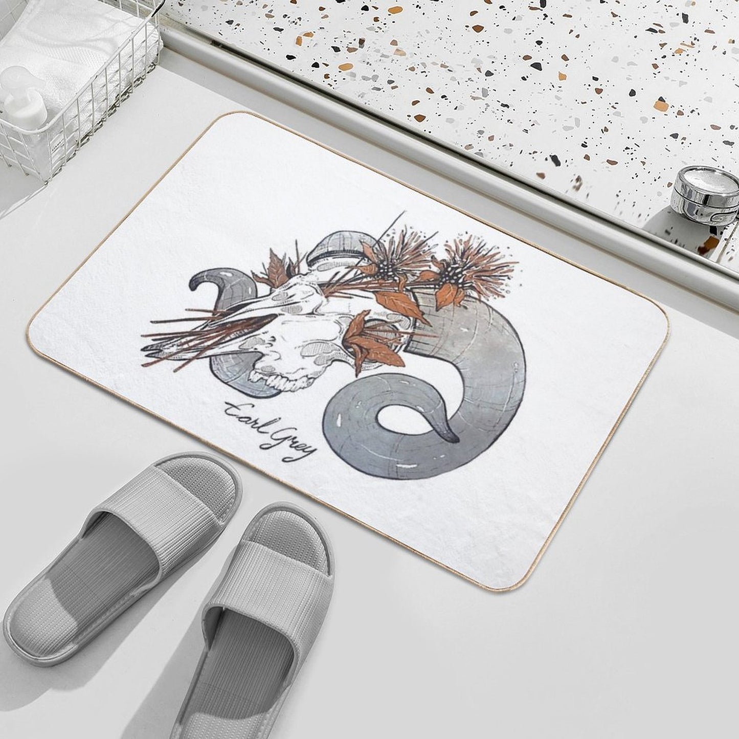 MorbidiTea - Earl Grey with Ram Skull  Dirt-Trapping Bath Mat