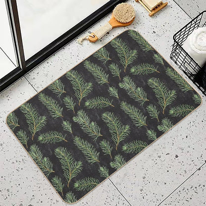 Watercolor Pine Branches Pattern on Black Background  Multi-Purpose Bath Mat