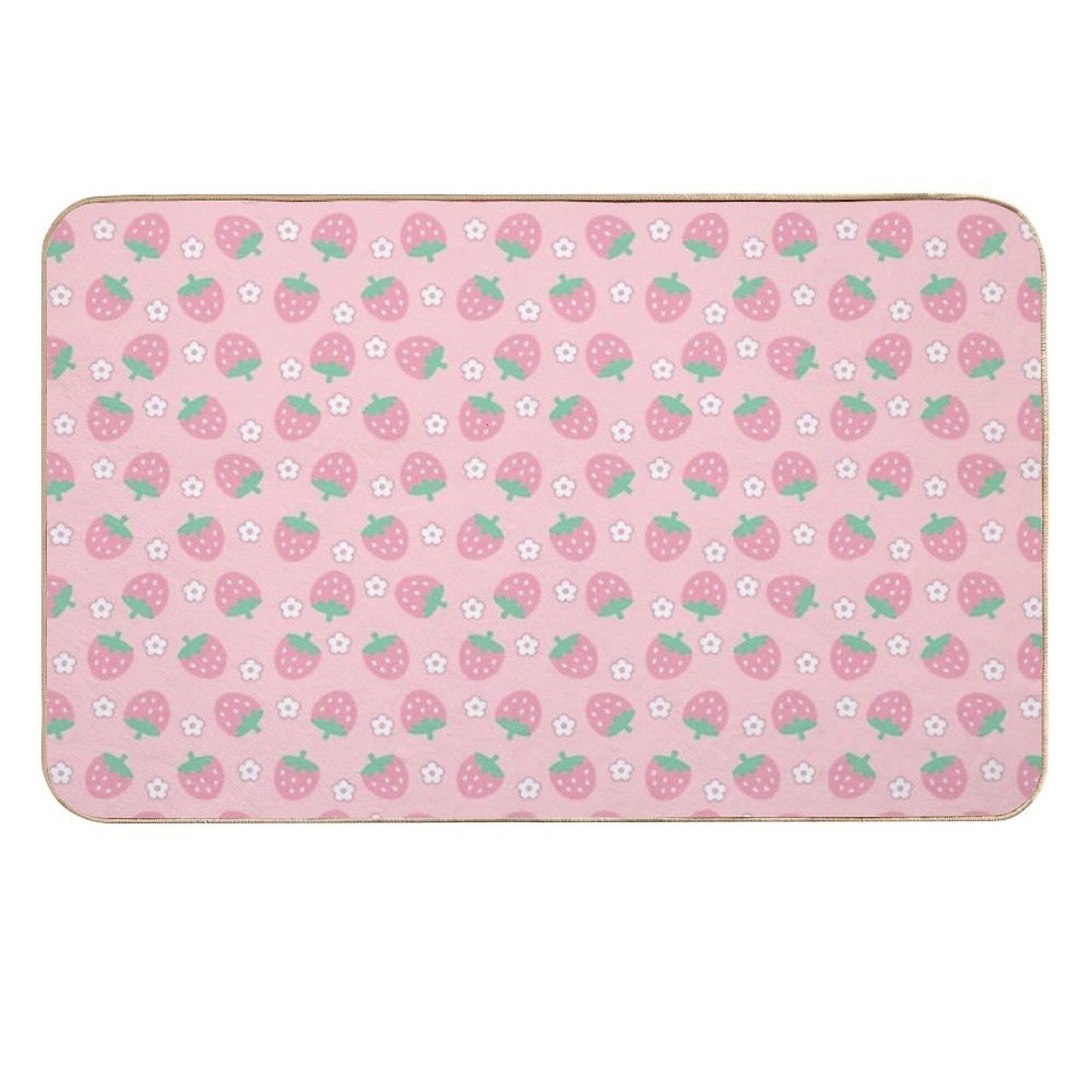 Strawberries Pink White Flowers Sakura Kawaii Cute Pastel Aesthetic  Pet-Safe Bath Mat