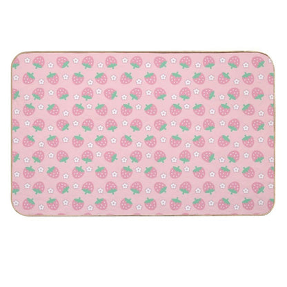 Strawberries Pink White Flowers Sakura Kawaii Cute Pastel Aesthetic  Pet-Safe Bath Mat