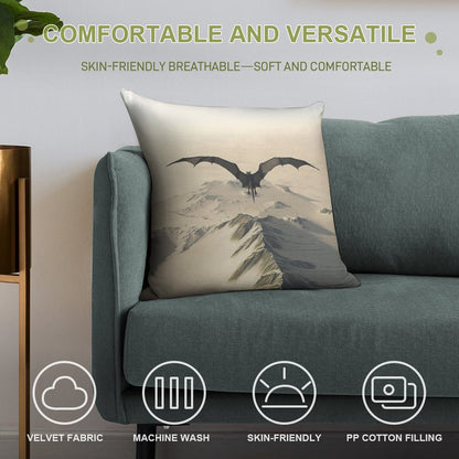 Grey Dragon Flight Over Snowy Mountains Soft Multiple Sizes Throw Pillow