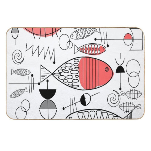 Mid-Century Fish Salmon Pink  Odorless Bath Mat