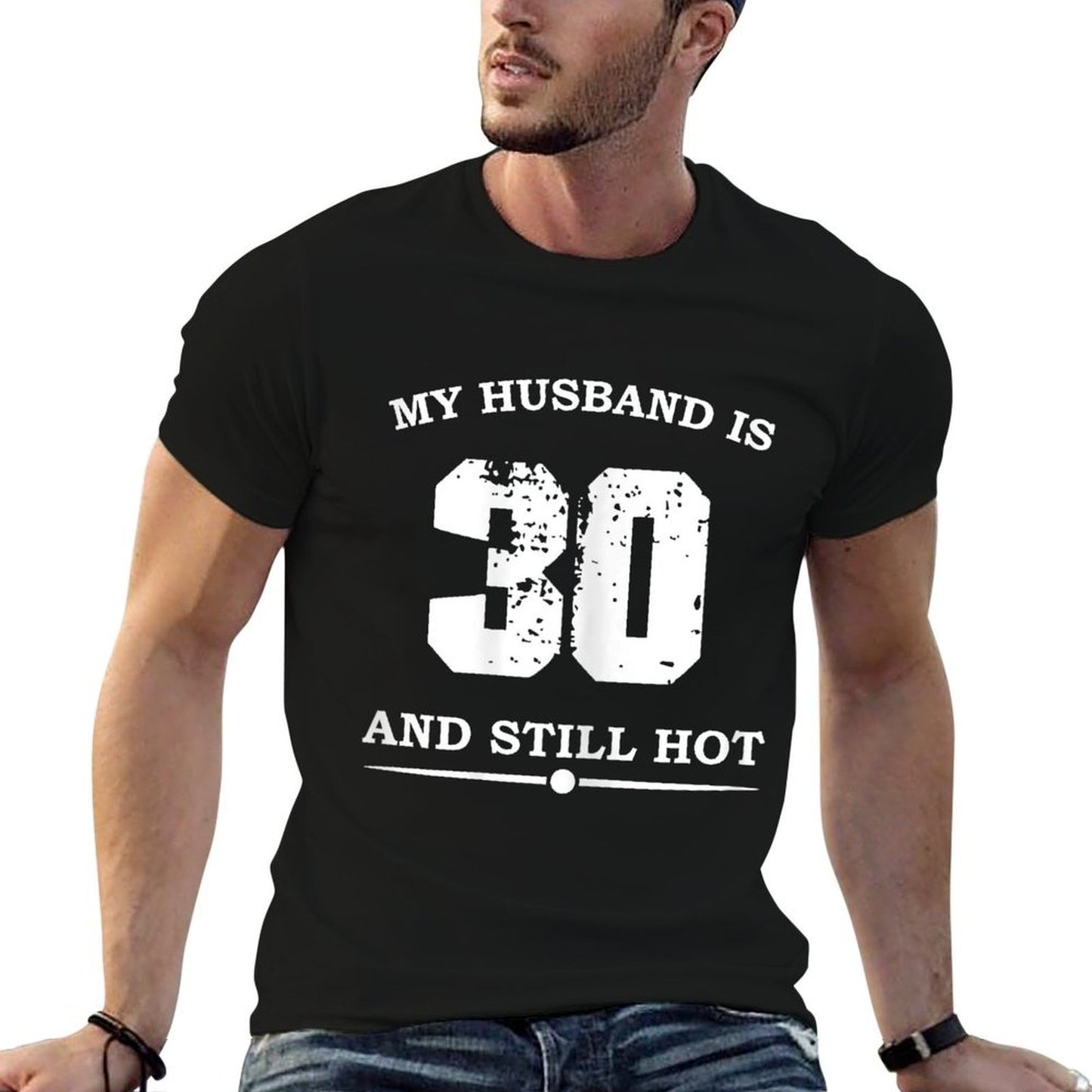 Womens My Husband Is 30 And Still Hot Funny 30th Birthday  Oversized Silhouette T-Shirt