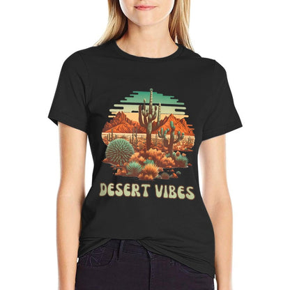 Desert Vibes Retro Vintage Cactus Landscape  Lightweight T-Shirt