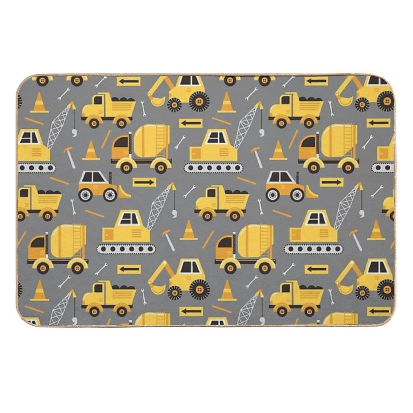 Construction Trucks on Gray  Repositionable Bath Mat