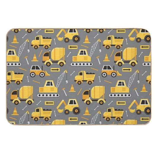 Construction Trucks on Gray  Repositionable Bath Mat