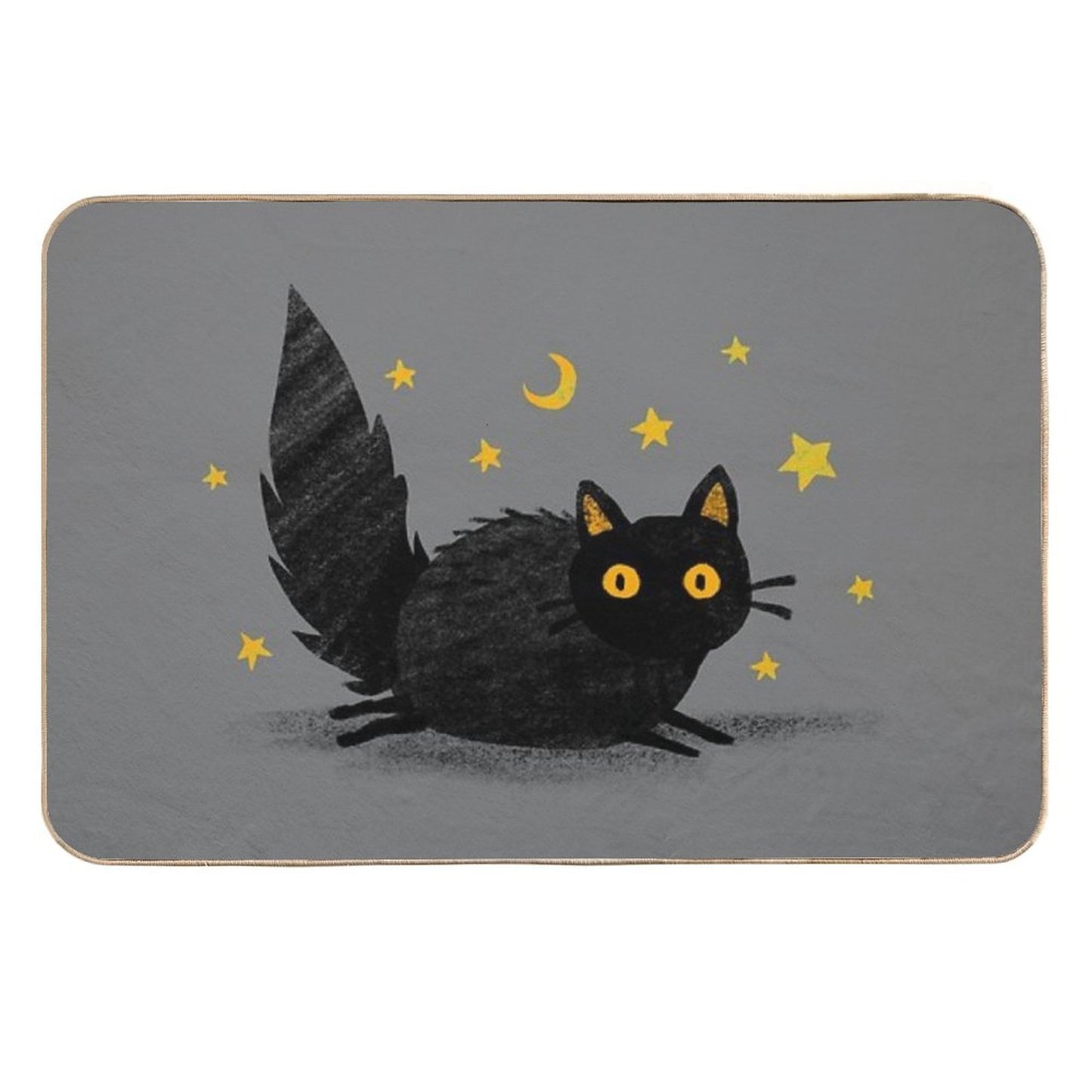 Fluffy Black Yellow Eyed Cat  Rapid-Drying Bath Mat