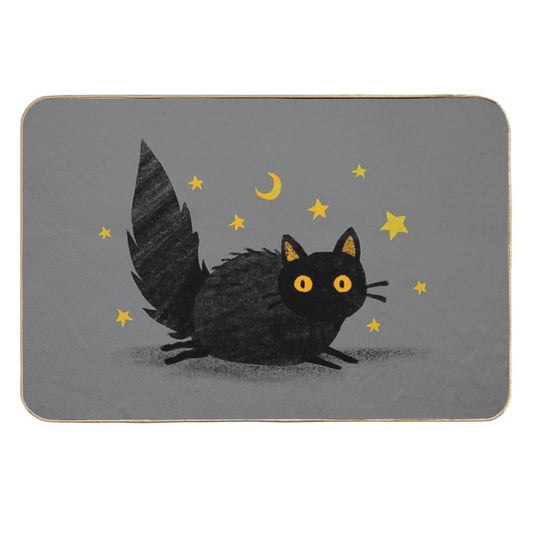 Fluffy Black Yellow Eyed Cat  Rapid-Drying Bath Mat