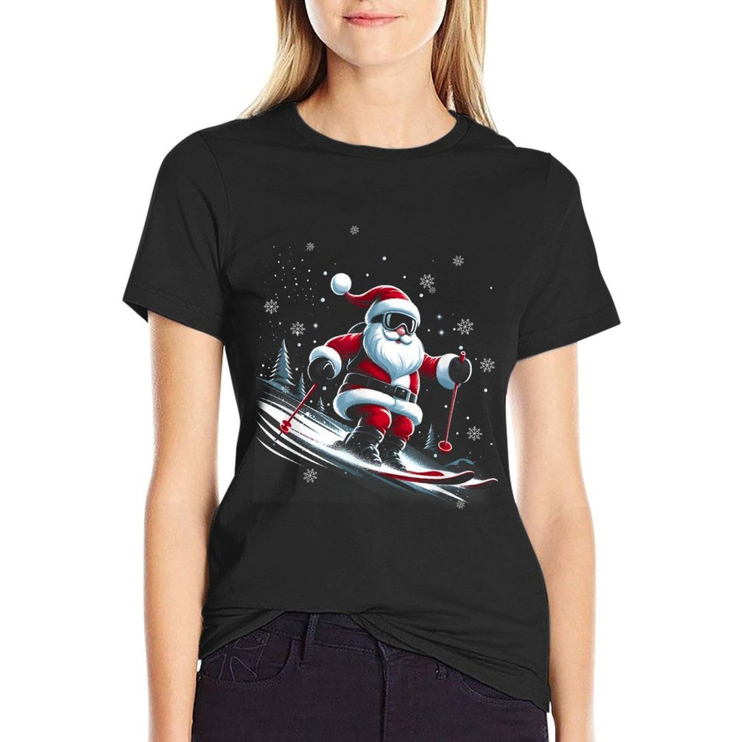 Skiing Santa Claus Christmas Ski Winter Sport X-Mas Skier  Heathered Texture T-Shirt