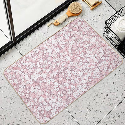 Falling White Sakura Cherry Blossom  Toxin-Free Bath Mat