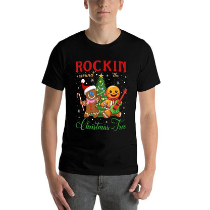 Rocking Around The Christmas Tree Gingerbread Rock  Roll  Fade-proof Color T-Shirt
