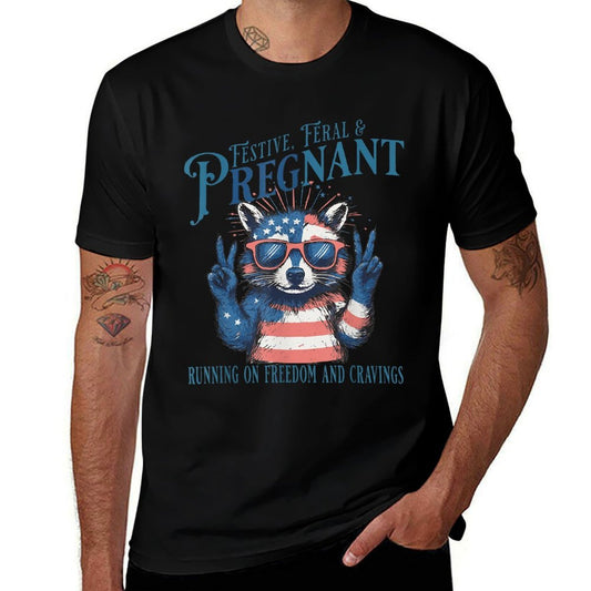 Women Feral And Pregnant 4th of July Pregnancy Announcement  Versatile T-Shirt