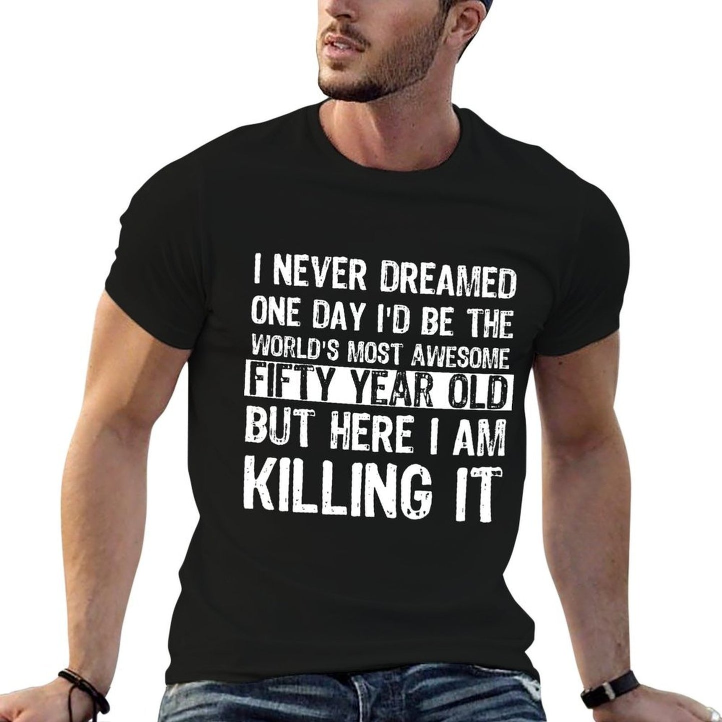 World's Most Awesome Fifty Year Old Funny 50th Birthday  Rolled Sleeves T-Shirt