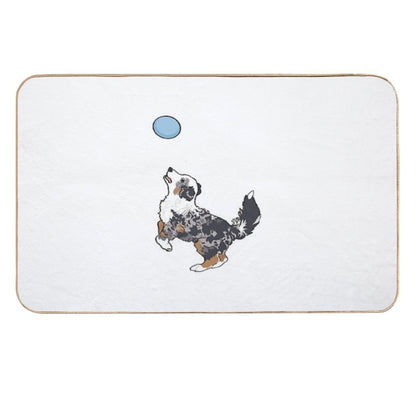 Blue Merle Aussie Dog Playing Frisbee  Blue Merle Australian Shepherd  Rapid-Drying Bath Mat
