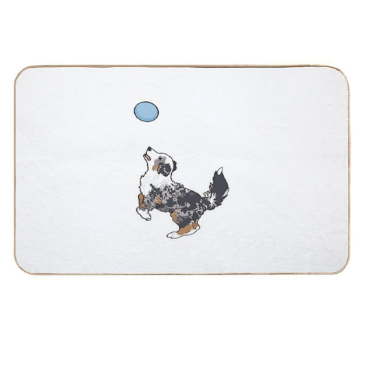 Blue Merle Aussie Dog Playing Frisbee  Blue Merle Australian Shepherd  Rapid-Drying Bath Mat