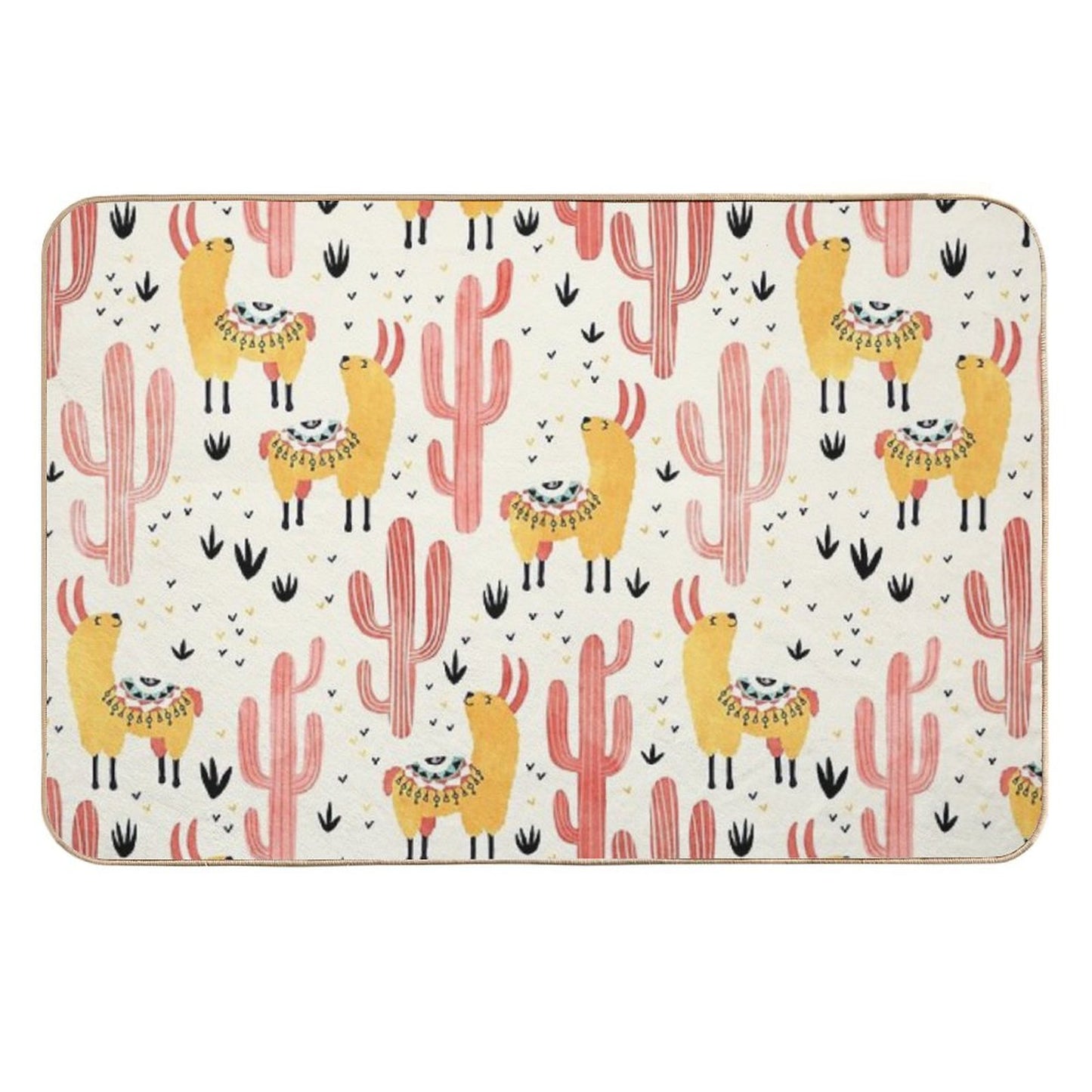 Yellow Llamas Red Cacti  Eco-Friendly Bath Mat