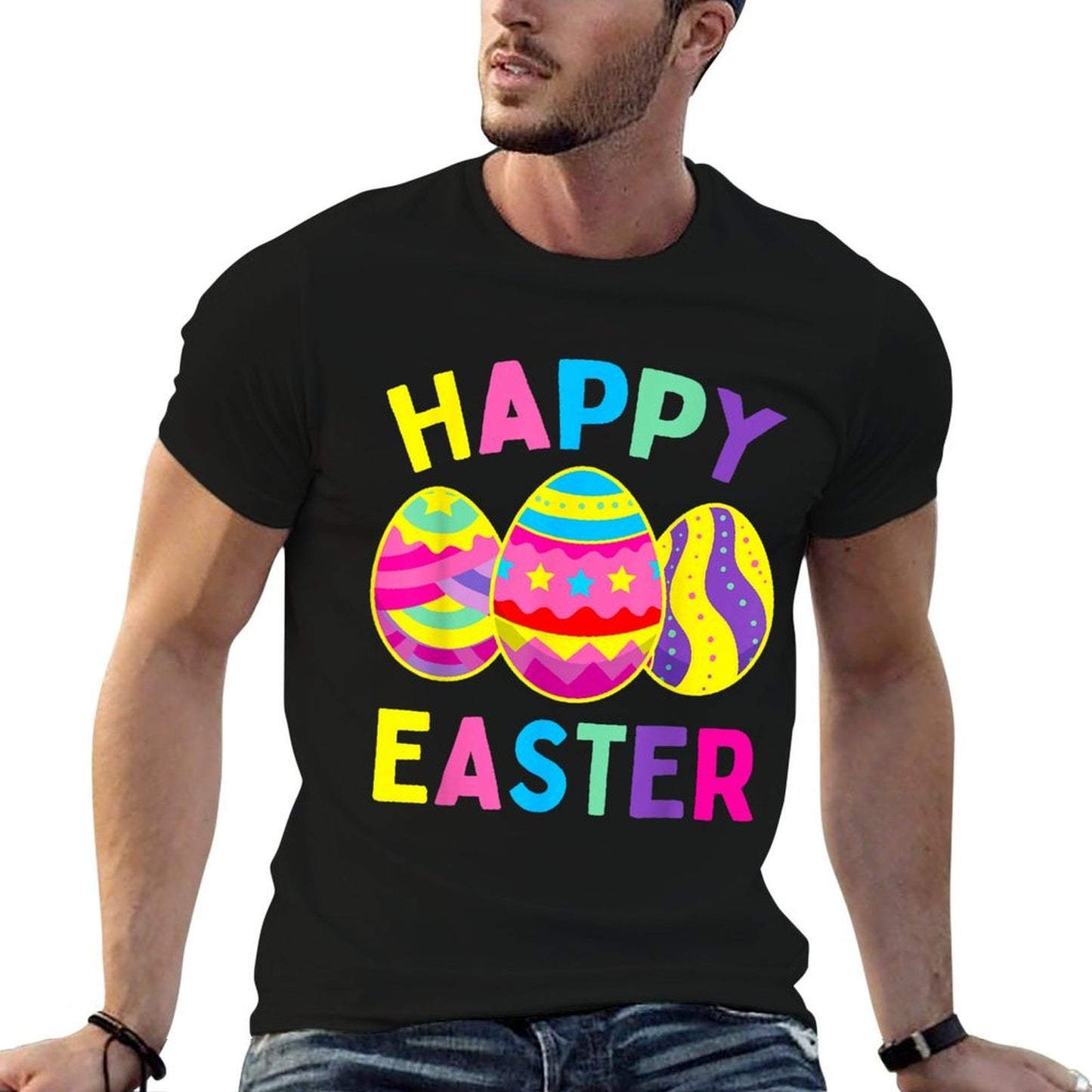 Happy Easter Day, Cute Colorful Egg Hunting Women Boys Girls  Odor-resistant T-Shirt