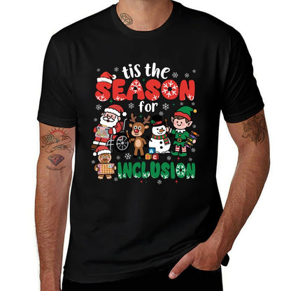 Christmas Sped Teacher Tis The Season for Inclusion Women  Ribbed Collar T-Shirt
