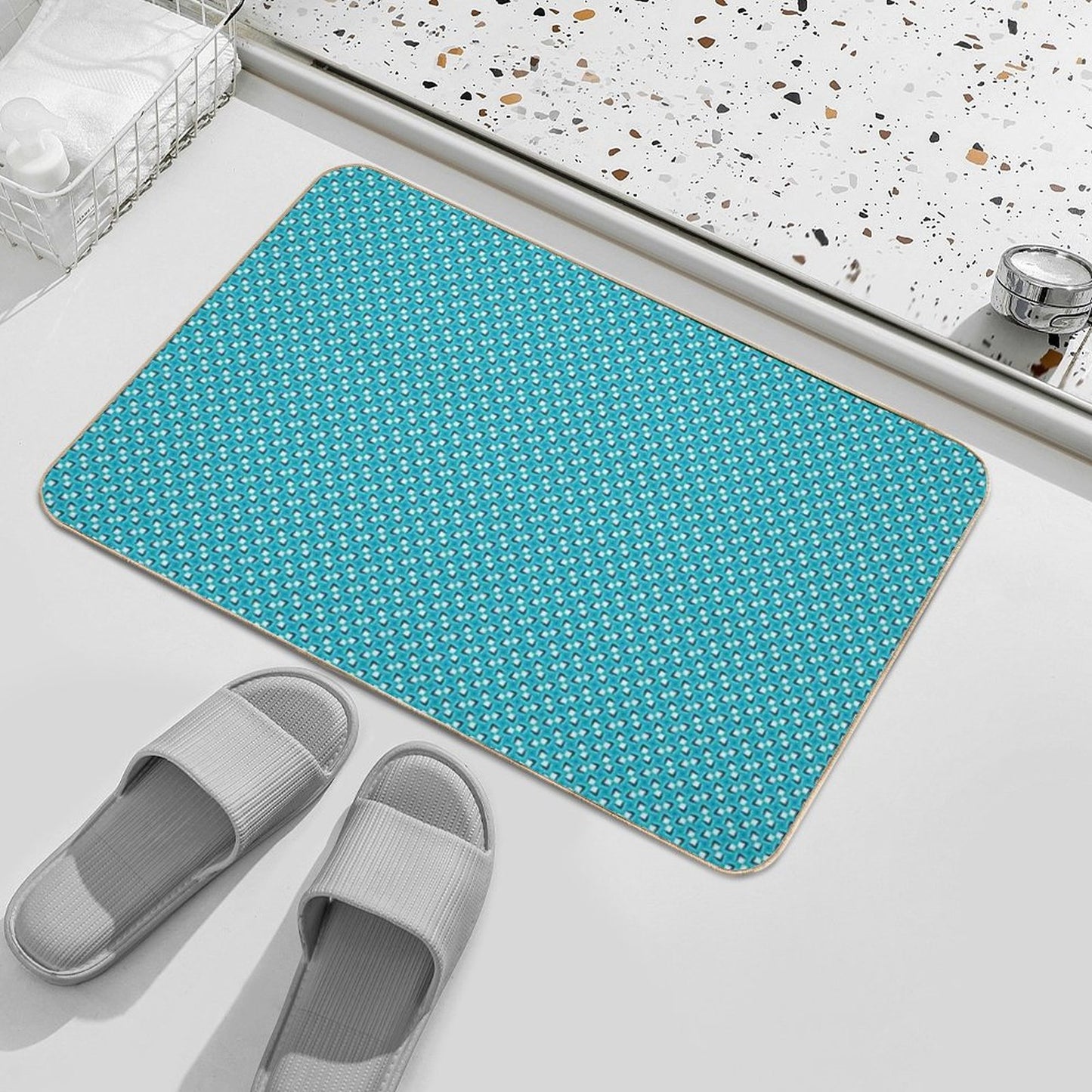 Overlapping Diamonds on Aqua Blue  High-Traffic Bath Mat
