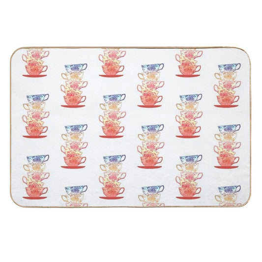 Stack of Cute Vintage Retro Teacups  Odorless Bath Mat