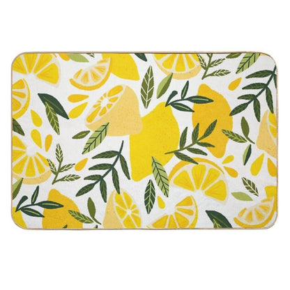 Lemon Blooms on White  Anti-Trip Bath Mat