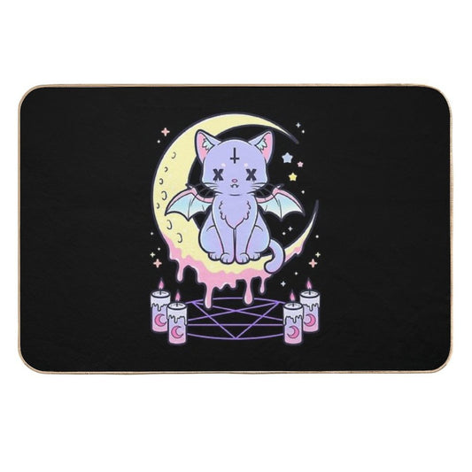 Kawaii Pastel Goth Cute Creepy Occult Cat  Stain-Proof Bath Mat