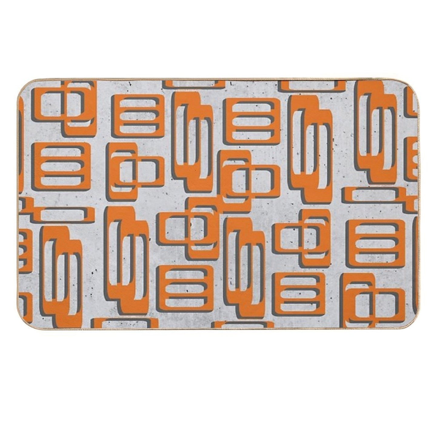 Mid Century Modern Oblongs Concrete Gray And Orange Durable Bath Mat