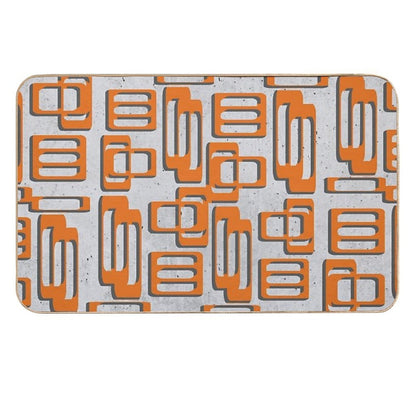 Mid Century Modern Oblongs Concrete Gray And Orange Durable Bath Mat