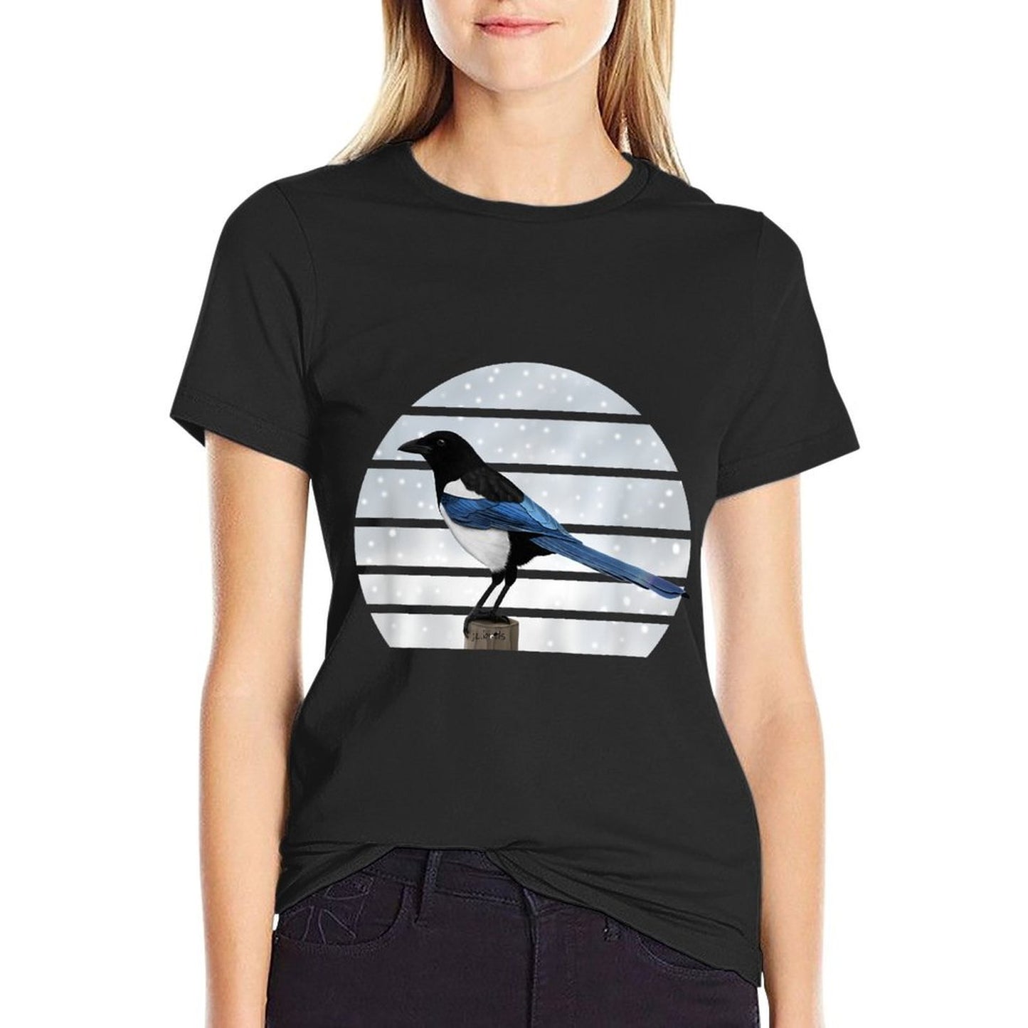 Magpie Winter Birds Christmas Snow Birder Birdwatching  Polyester Blend T-Shirt