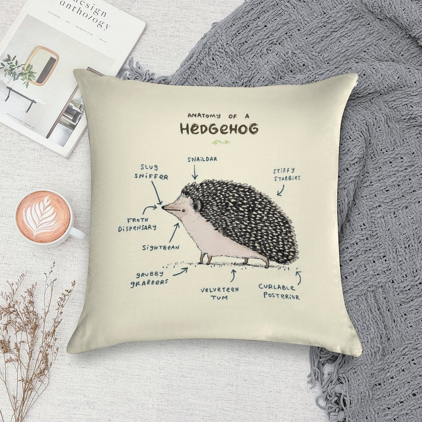 Anatomy of A Hedgehog Soft Home Decor Throw Pillow