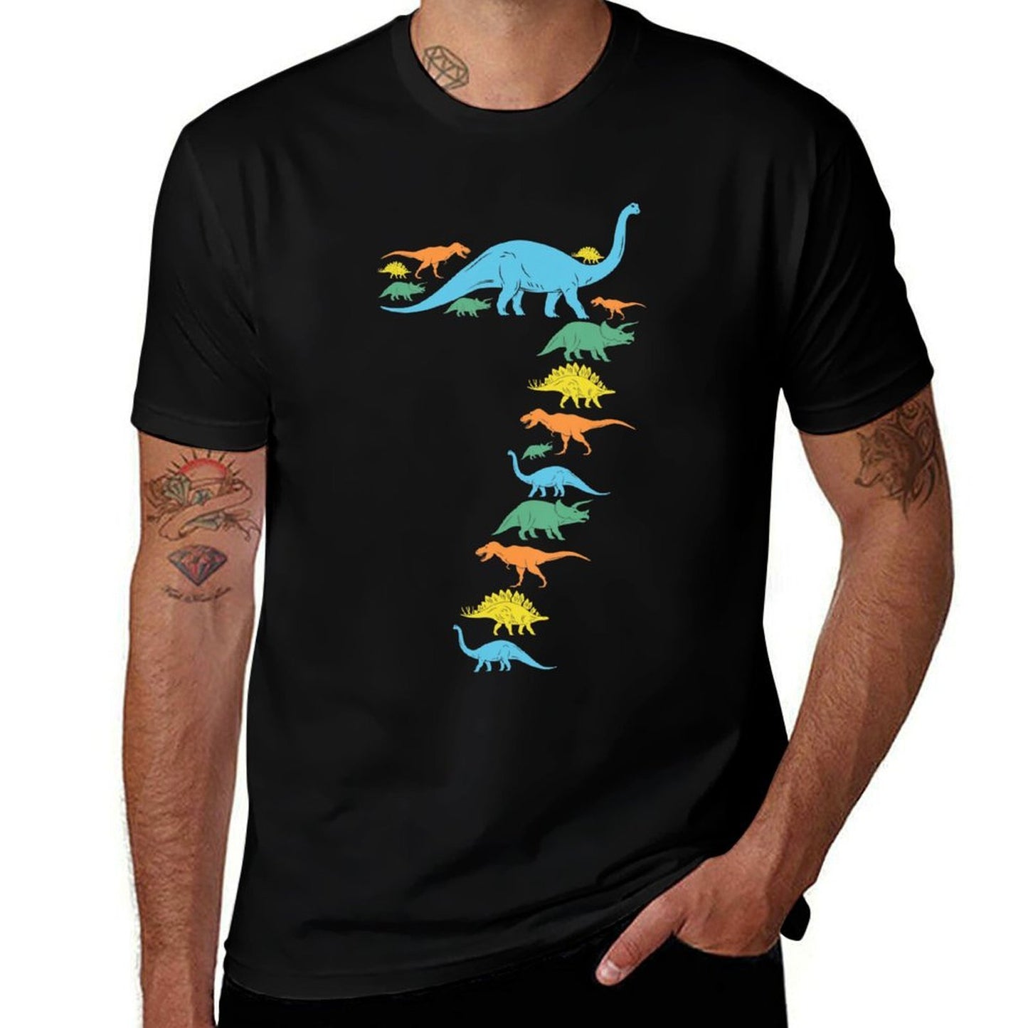 Dinosaur 7th Birthday Gift For 7 Year Old Boys Girls  Fade-proof Color T-Shirt