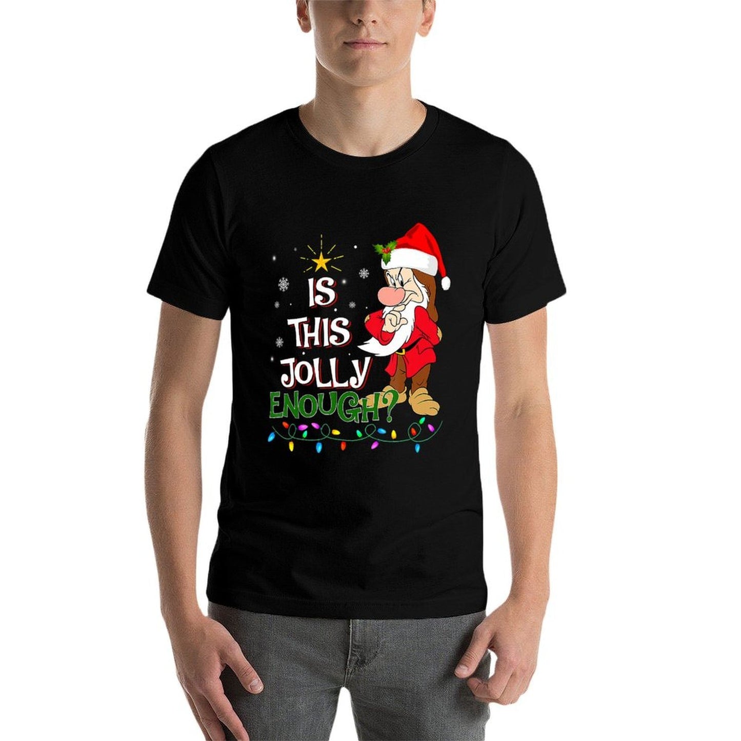 Is This Jolly Enough Grumpy Elf Pajama Christmas Lights  Eco-friendly Material T-Shirt