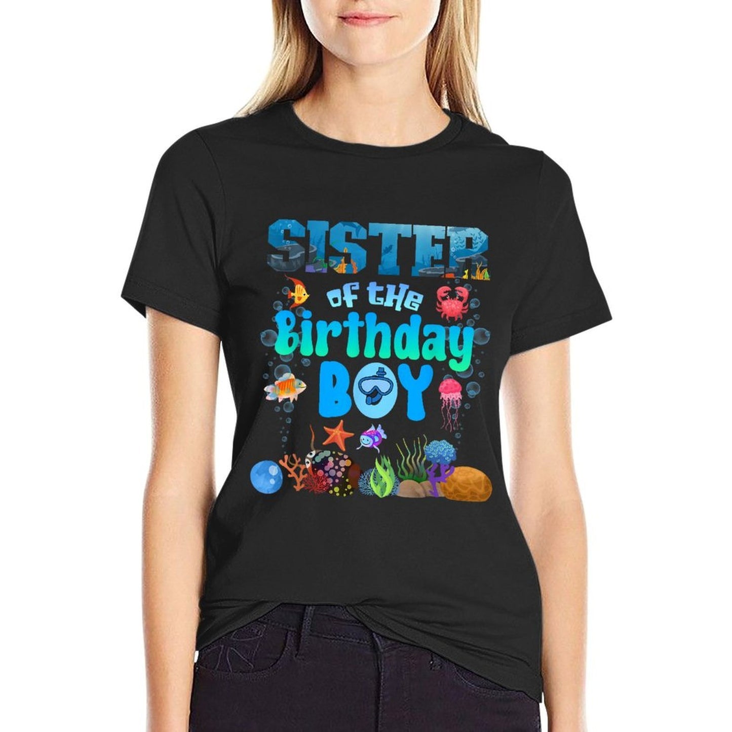Sister Of The Birthday Boy Aquarium Sea Animals Matching  Polyester Blend T-Shirt