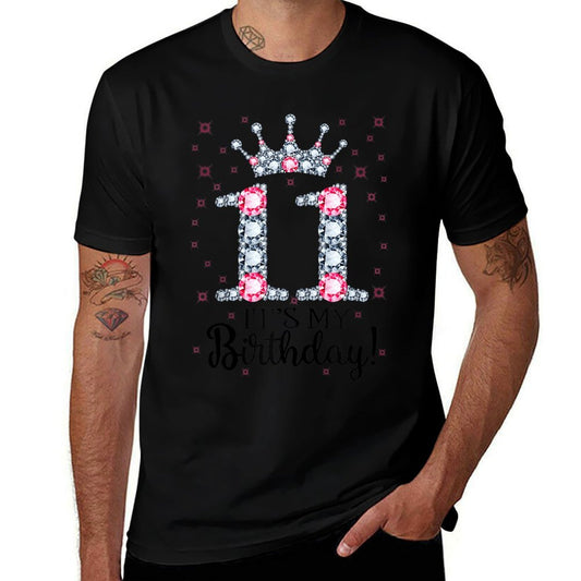 11 It's My Birthday Pink Crown Happy 11th Birthday Girl  Polyester Blend T-Shirt