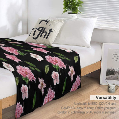 Black And Pink Floral Wrinkle-free Throw Blanket