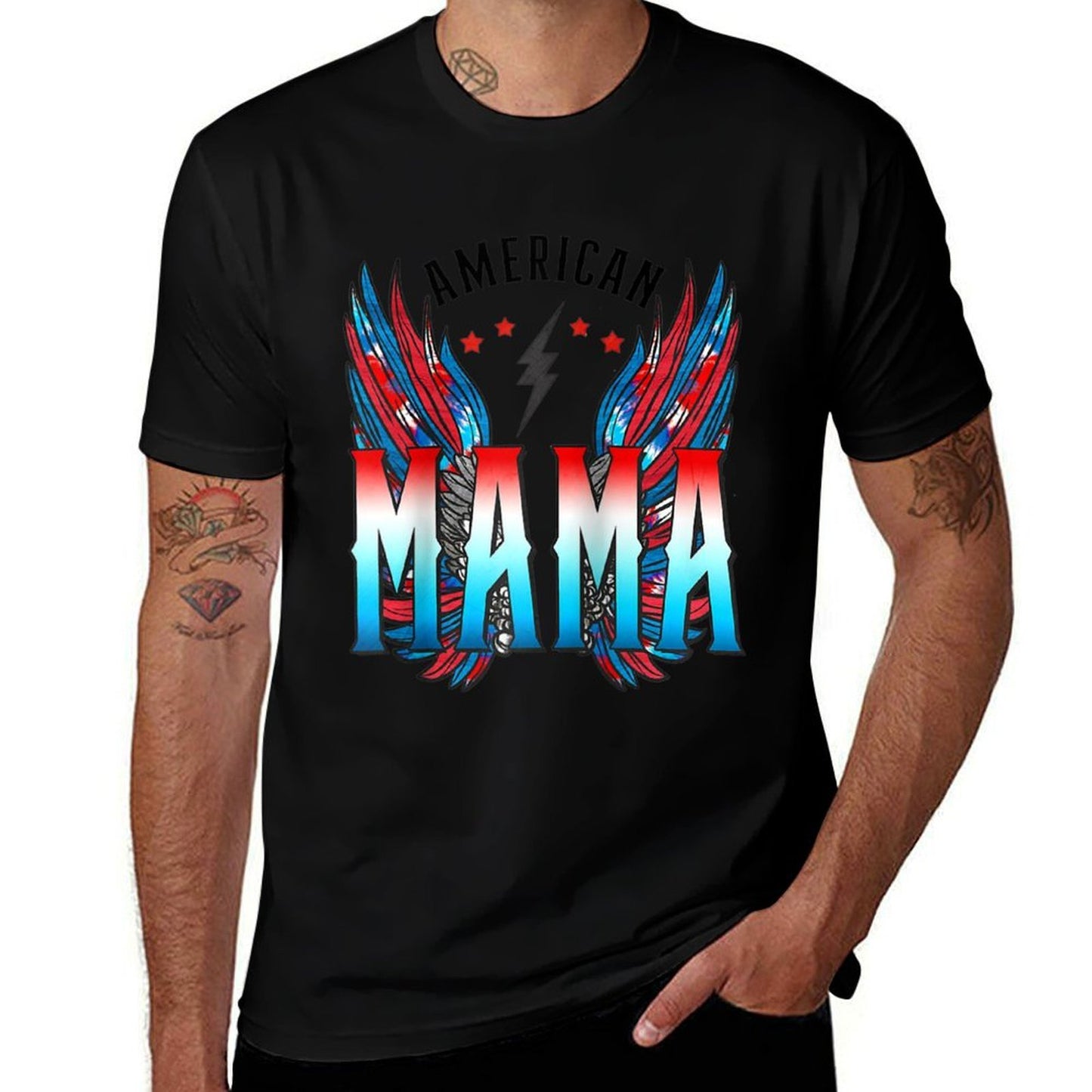 American Mama Retro Wings 4th Of Julys For Women Raglan Baseball  Slim-fit Cut T-Shirt