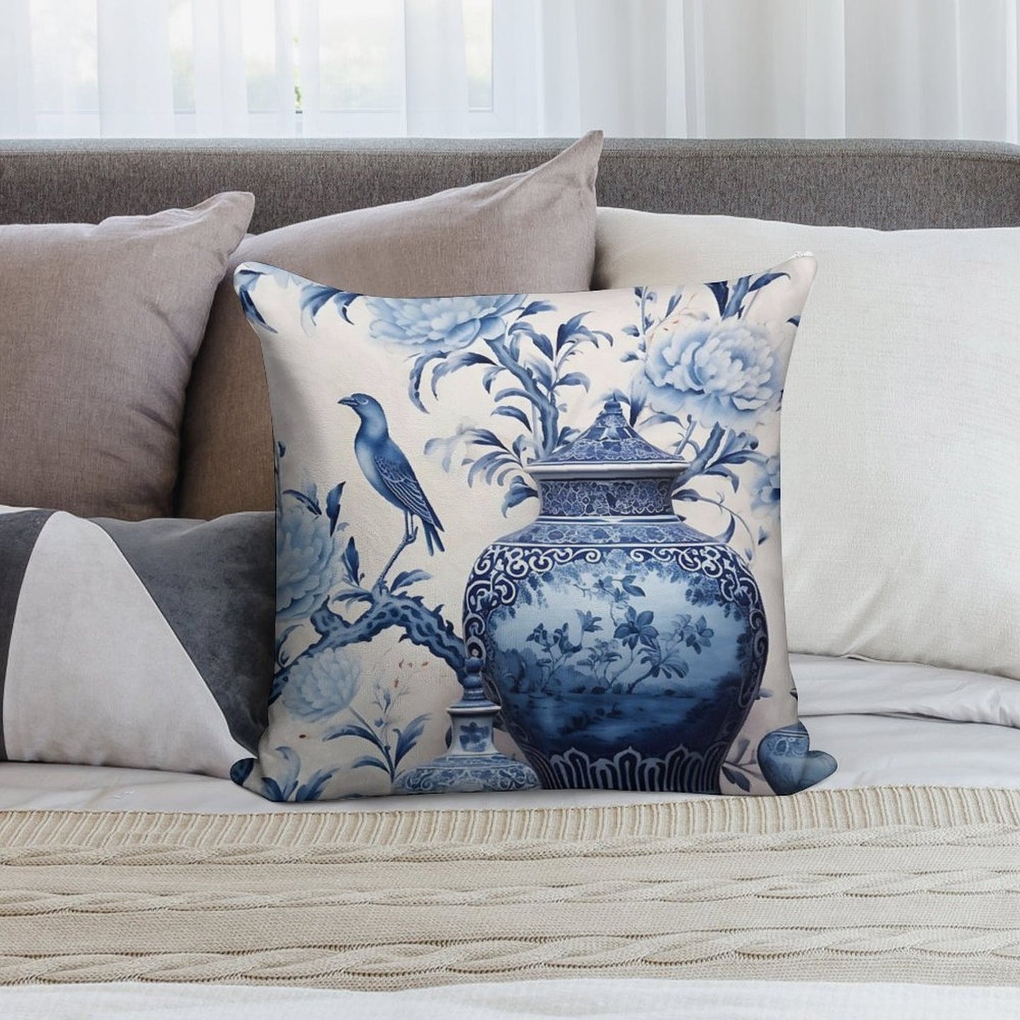 Blue And White Chinoiserie Ginger Jars in The Garden Soft Luxury Feel Throw Pillow