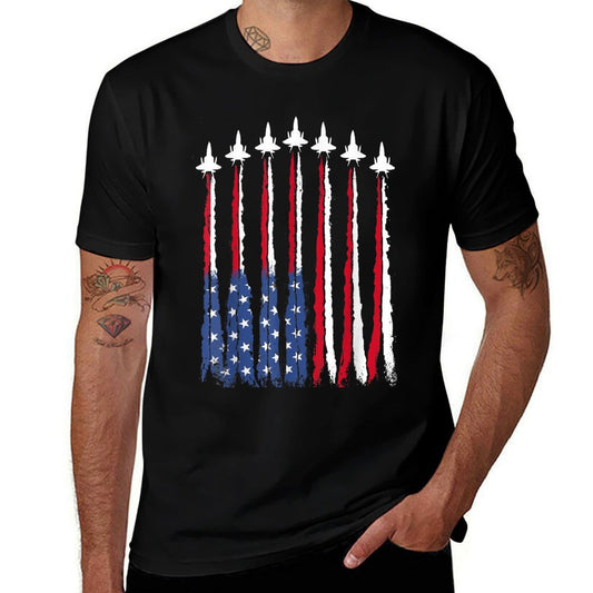 Patriotic Red White Blue USA Fighter Jets 4th of July  Cotton T-Shirt