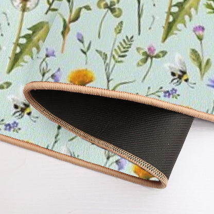 Bees And Wildflowers on Mint  Eco-Friendly Bath Mat