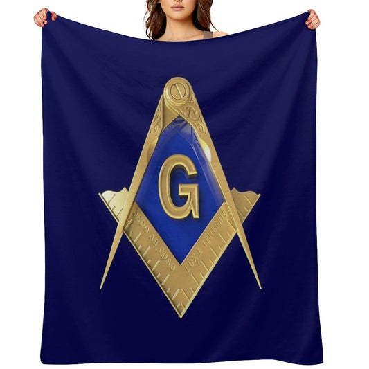 Freemason Gold Square & Compass Blue Background Masonic Durable Throw Blanket