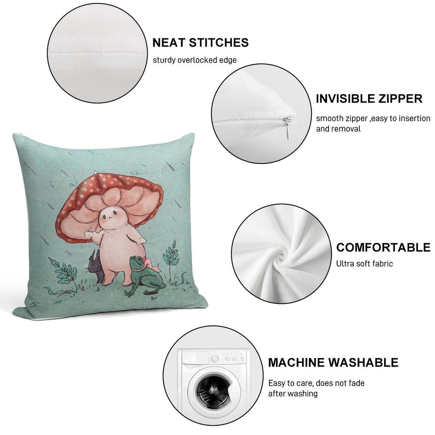 Mushroom Umbrella on A Rainy Day Soft Easy Maintenance Throw Pillow