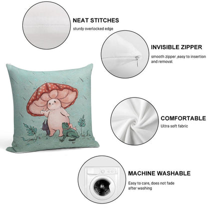 Mushroom Umbrella on A Rainy Day Soft Easy Maintenance Throw Pillow