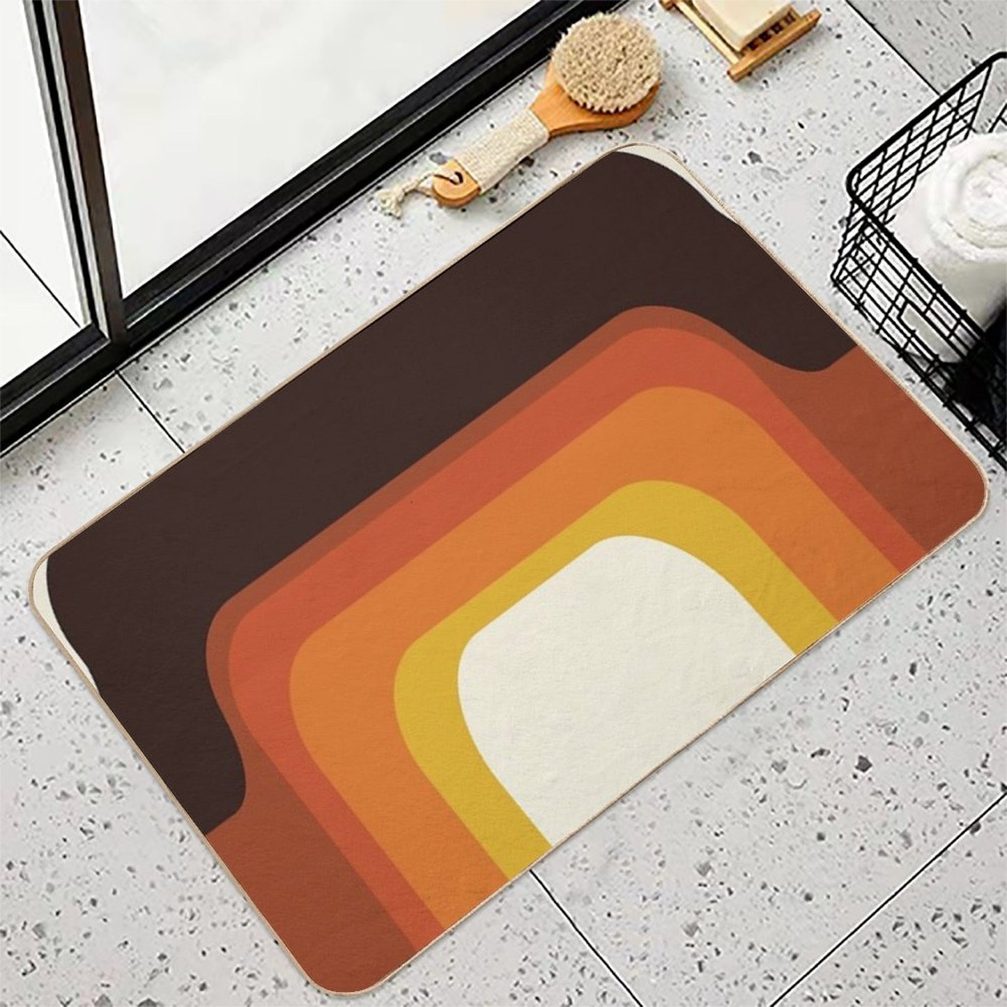 Mid-Century Modern Meets 1970s Orange Rainbow  Slip-Resistant Bath Mat
