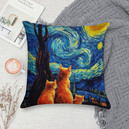 Cat Van Gogh Soft Anti-Pilling Throw Pillow