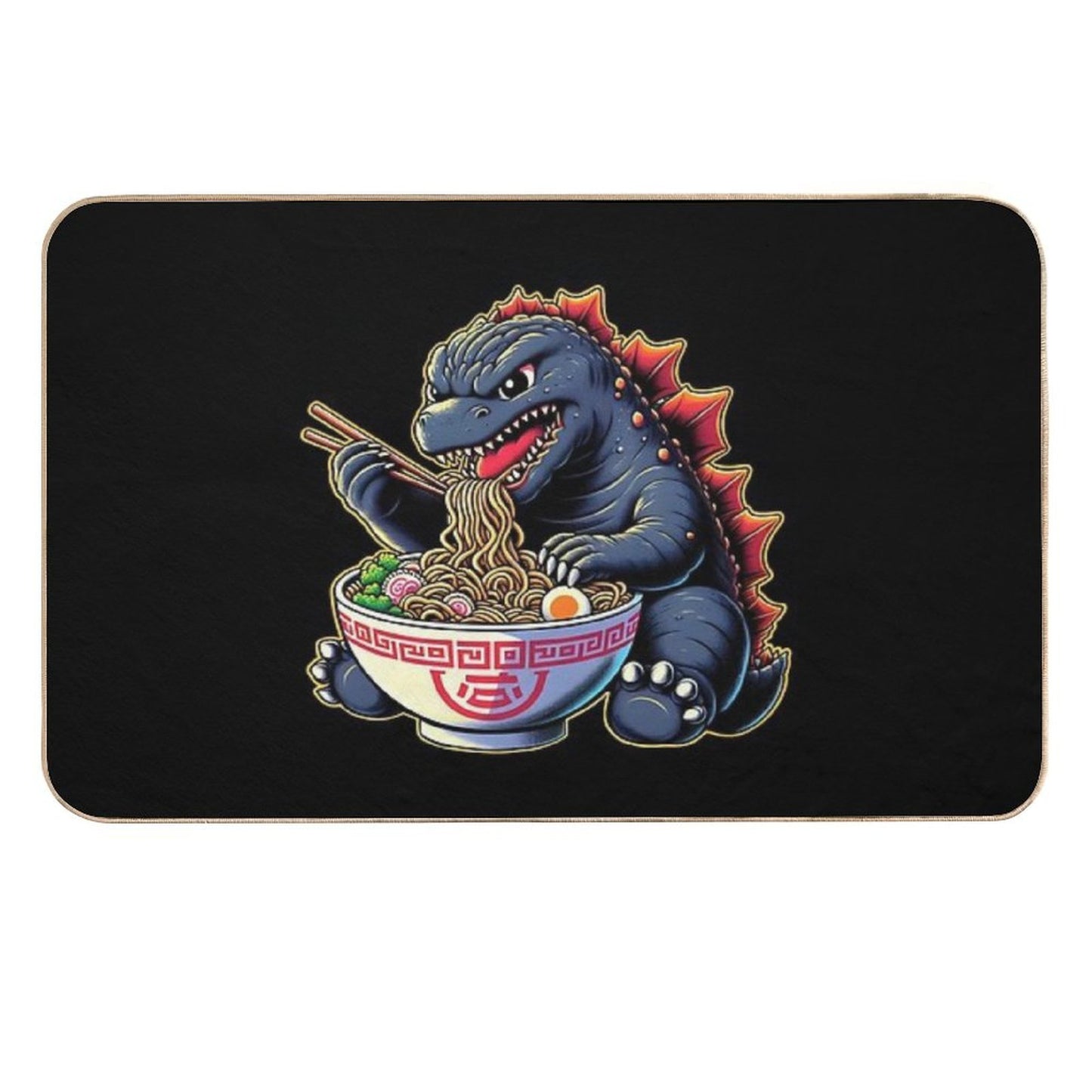 Cute Godzilla Eating Big Bowl Ramen Noodle  Eco-Friendly Bath Mat