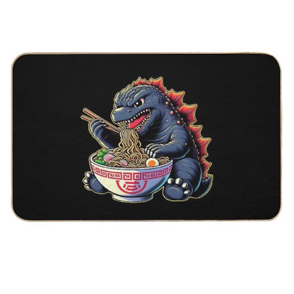 Cute Godzilla Eating Big Bowl Ramen Noodle  Eco-Friendly Bath Mat