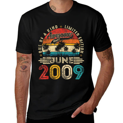 Awesome Since June 2009 Vintage Boys Girls Kid 16th Birthday  Rolled Sleeves T-Shirt