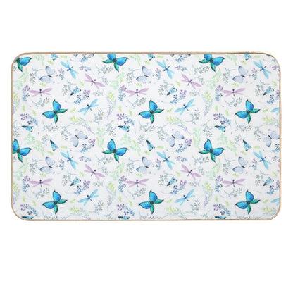 Watercolor Seamless Pattern Butterflies And Dragonflies  Easy Maintenance Bath Mat