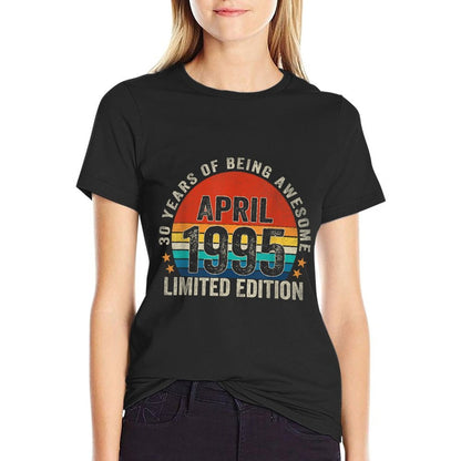 30 Years Old Gifts Vintage April 1995 30th Birthday Retro  High-quality Stitching T-Shirt