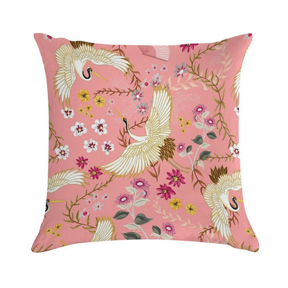 Chinoiserie Cranes on Pink, Birds Soft Decorative Cover Throw Pillow